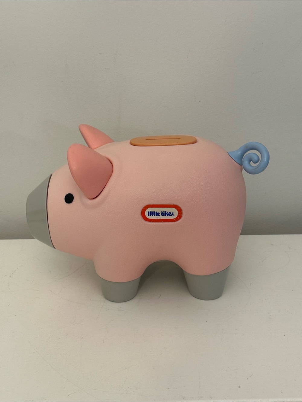 Classic Little Tikes Pink Piggy Bank Vintage Blue Curly Tail